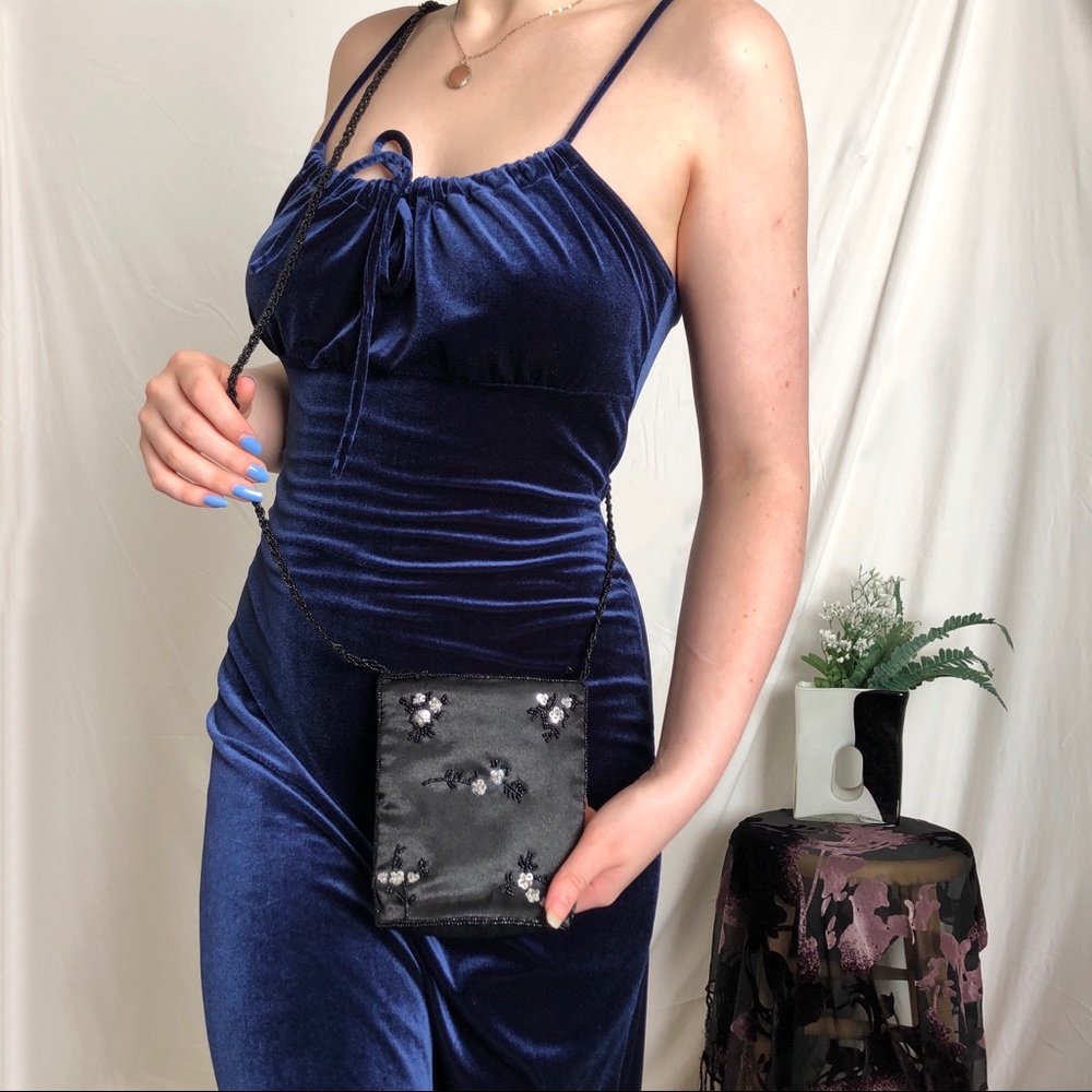 2/$20 | Vintage black satin beaded crossbody bag